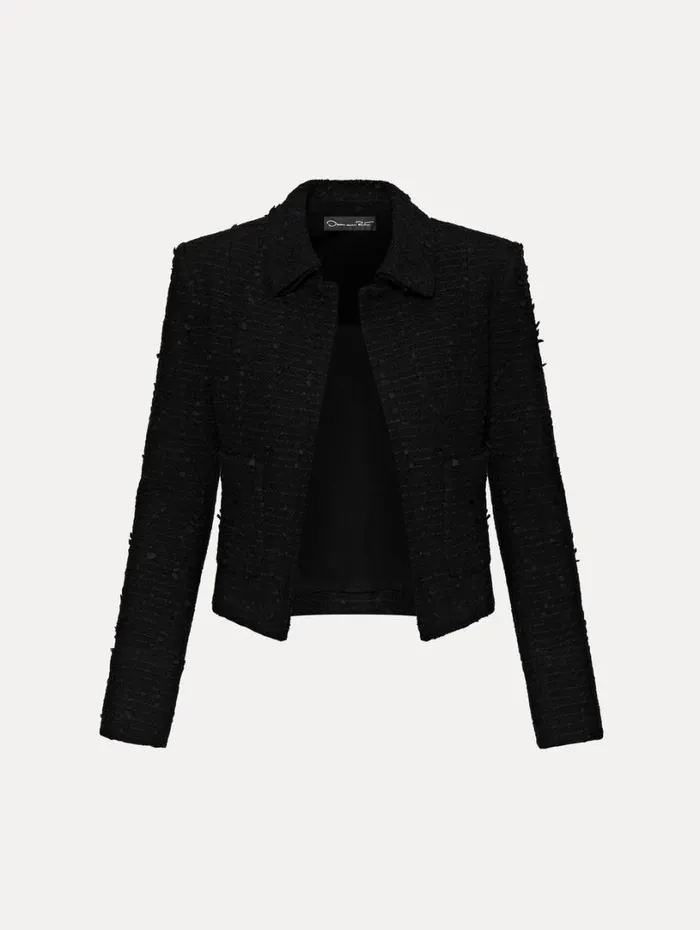 Oscar De La Renta Boucle Tweed Jacket Black Women Jackets and Coats