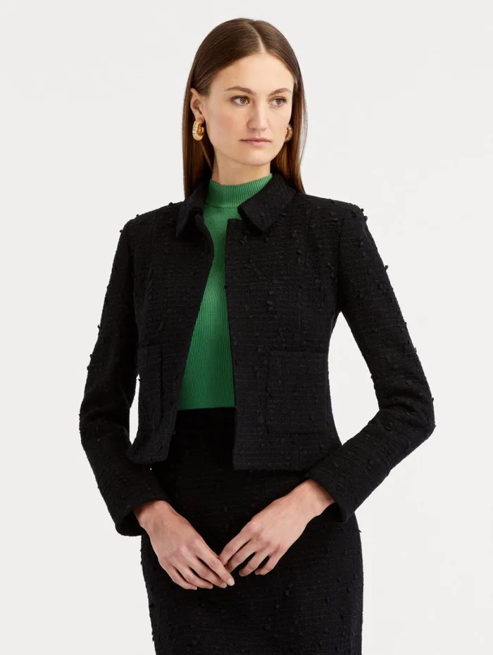 Oscar De La Renta Boucle Tweed Jacket Black Women Jackets and Coats Oscar De La Renta Boucle Tweed Jacket Black Women Jackets and Coats