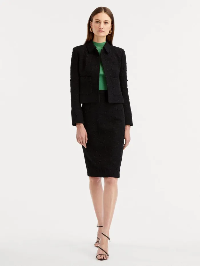 Oscar De La Renta Boucle Tweed Jacket Black Women Jackets and Coats Oscar De La Renta Boucle Tweed Jacket Black Women Jackets and Coats