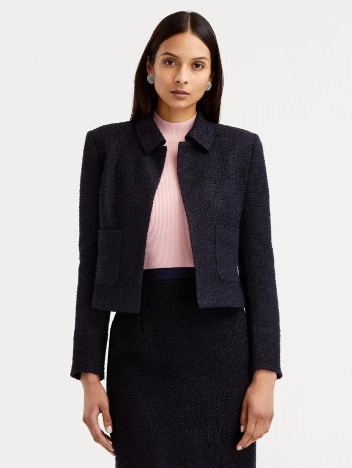 Oscar De La Renta Boucle Tweed Jacket Dark Navy Women Jackets and Coats Oscar De La Renta Boucle Tweed Jacket Dark Navy Women Jackets and Coats