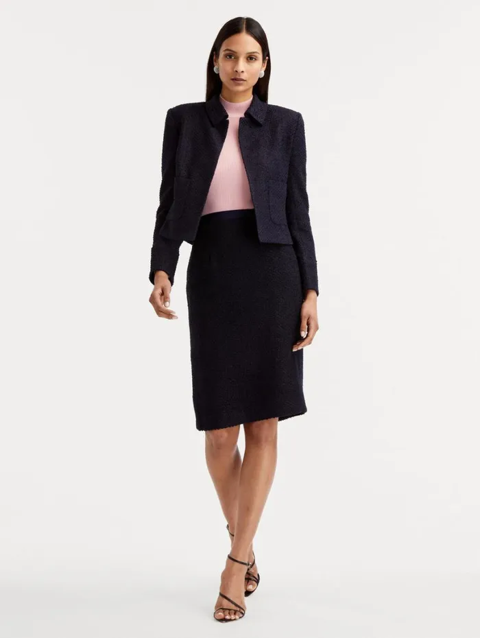 Oscar De La Renta Boucle Tweed Jacket Dark Navy Women Jackets and Coats Oscar De La Renta Boucle Tweed Jacket Dark Navy Women Jackets and Coats