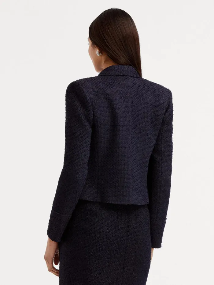 Oscar De La Renta Boucle Tweed Jacket Dark Navy Women Jackets and Coats Oscar De La Renta Boucle Tweed Jacket Dark Navy Women Jackets and Coats