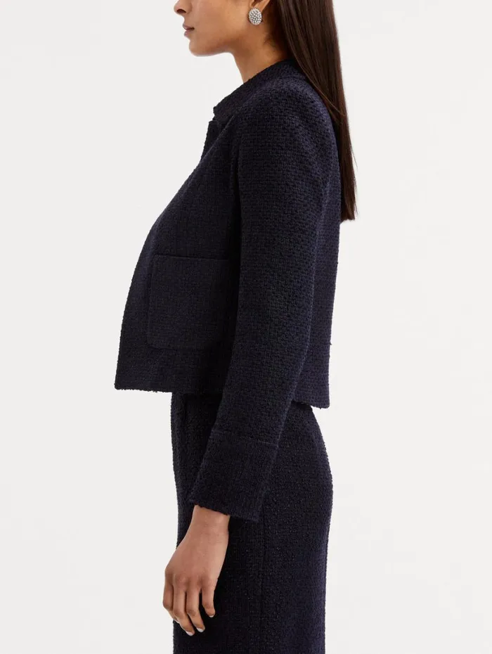 Oscar De La Renta Boucle Tweed Jacket Dark Navy Women Jackets and Coats Oscar De La Renta Boucle Tweed Jacket Dark Navy Women Jackets and Coats