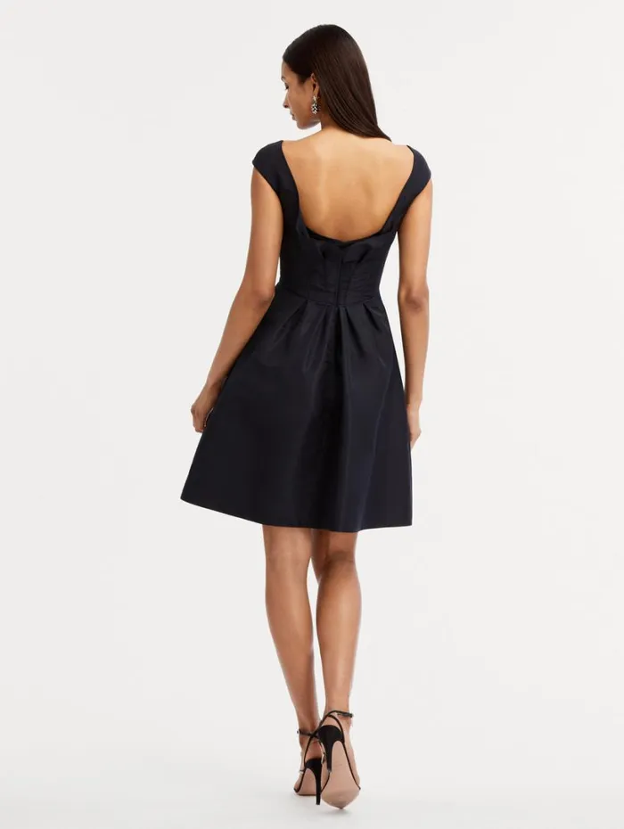 Oscar De La Renta Cap Sleeve Ruffle Back Dress Dark Navy Women Dresses