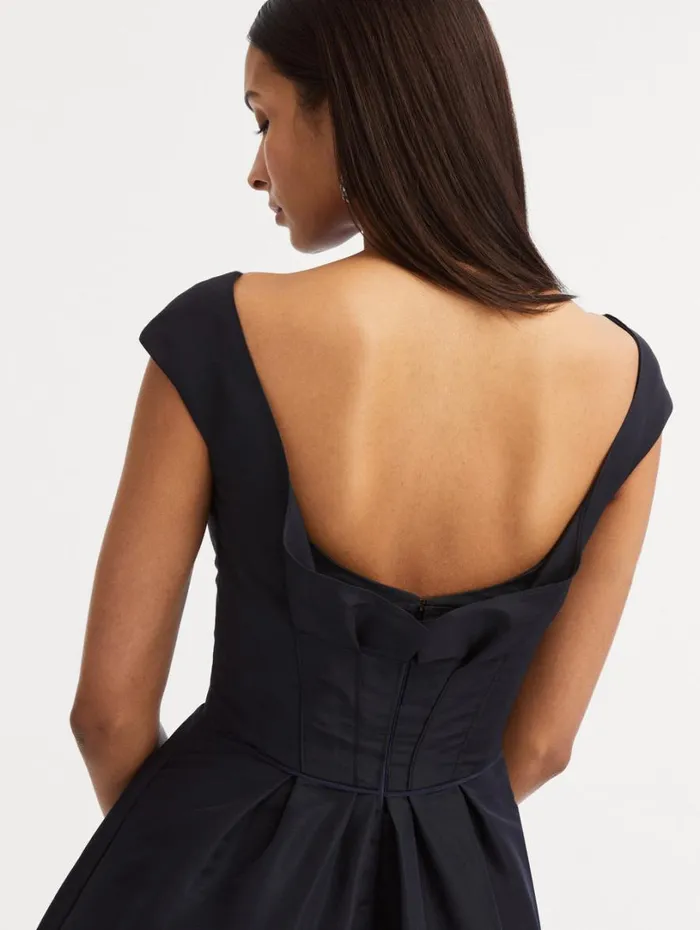 Oscar De La Renta Cap Sleeve Ruffle Back Dress Dark Navy Women Dresses
