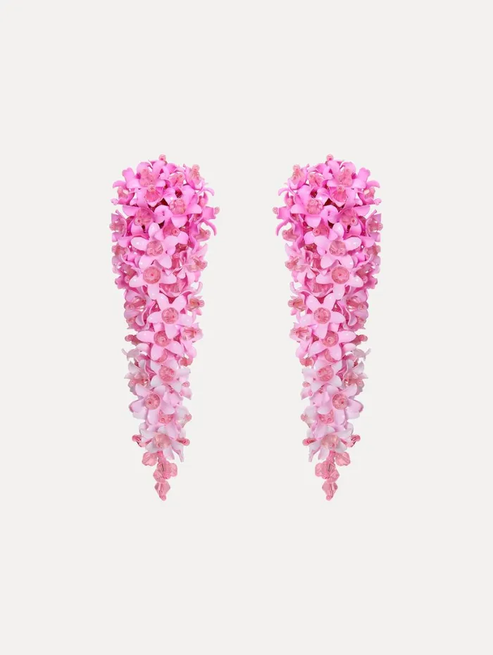 Oscar De La Renta Cascading Flower ClipOn Earrings Pink Women Earrings