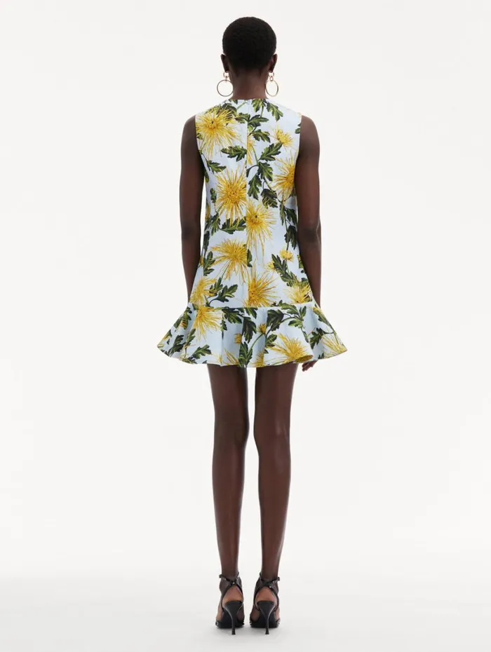 Oscar De La Renta Chrysanthemum Cotton Cloqu Dress Yellow Light Blue Women Dresses Oscar De La Renta Chrysanthemum Cotton Cloqu Dress Yellow Light Blue Women Dresses