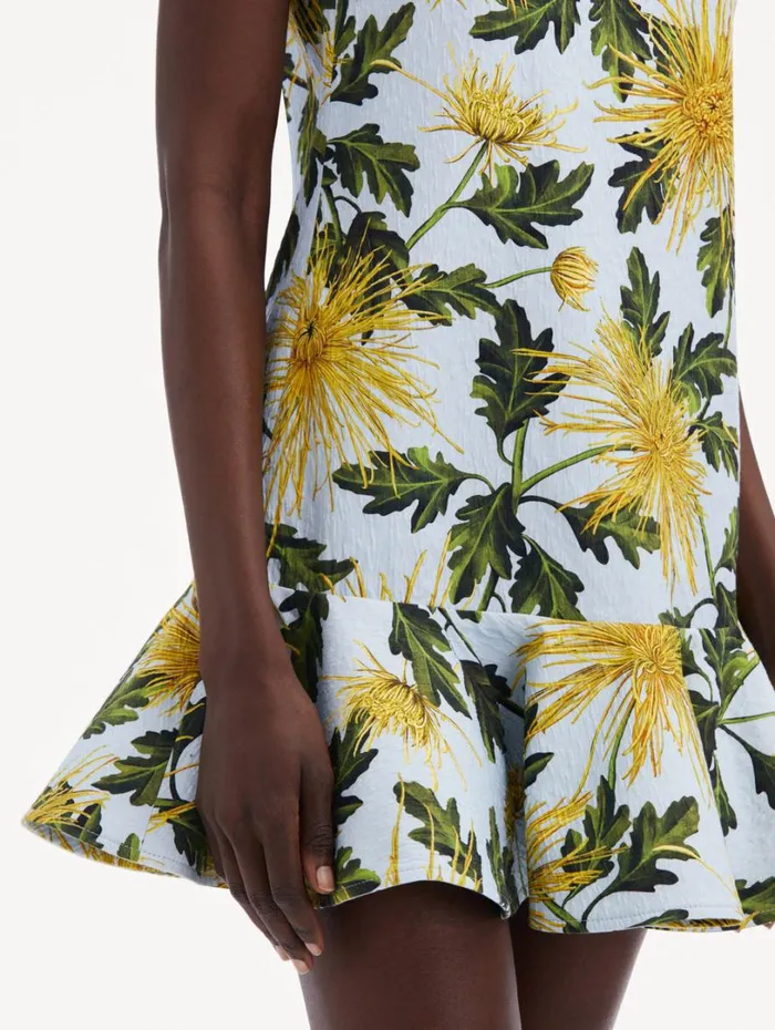 Oscar De La Renta Chrysanthemum Cotton Cloqu Dress Yellow Light Blue Women Dresses Oscar De La Renta Chrysanthemum Cotton Cloqu Dress Yellow Light Blue Women Dresses