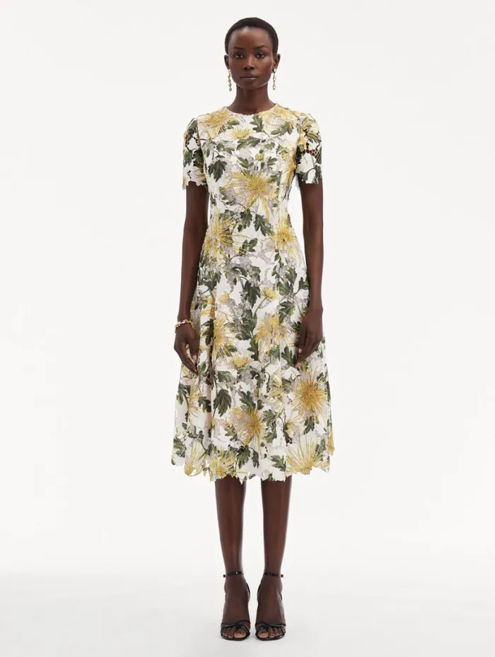 Oscar De La Renta Chrysanthemum Guipure Dress Yellow Ivory Women Dresses Oscar De La Renta Chrysanthemum Guipure Dress Yellow Ivory Women Dresses