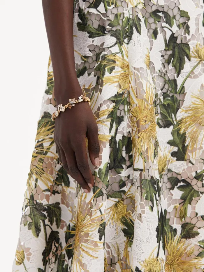 Oscar De La Renta Chrysanthemum Guipure Dress Yellow Ivory Women Dresses Oscar De La Renta Chrysanthemum Guipure Dress Yellow Ivory Women Dresses