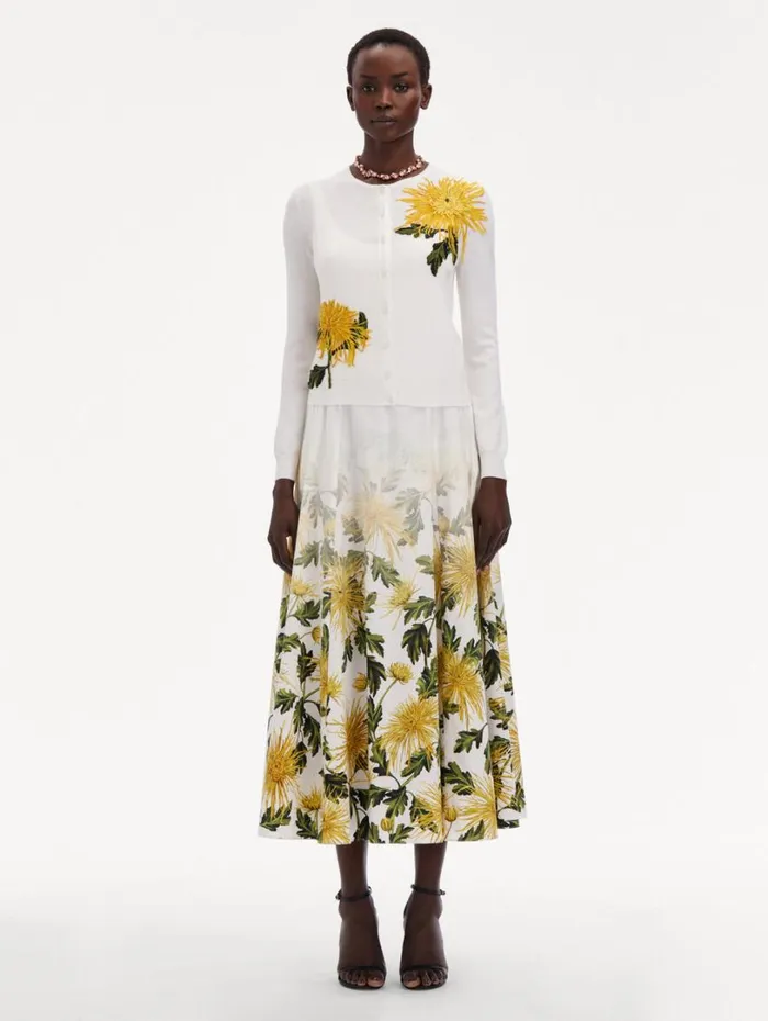 Oscar De La Renta Chrysanthemum Threadwork Cardigan Ivory Women Blouses and Knits Oscar De La Renta Chrysanthemum Threadwork Cardigan Ivory Women Blouses and Knits