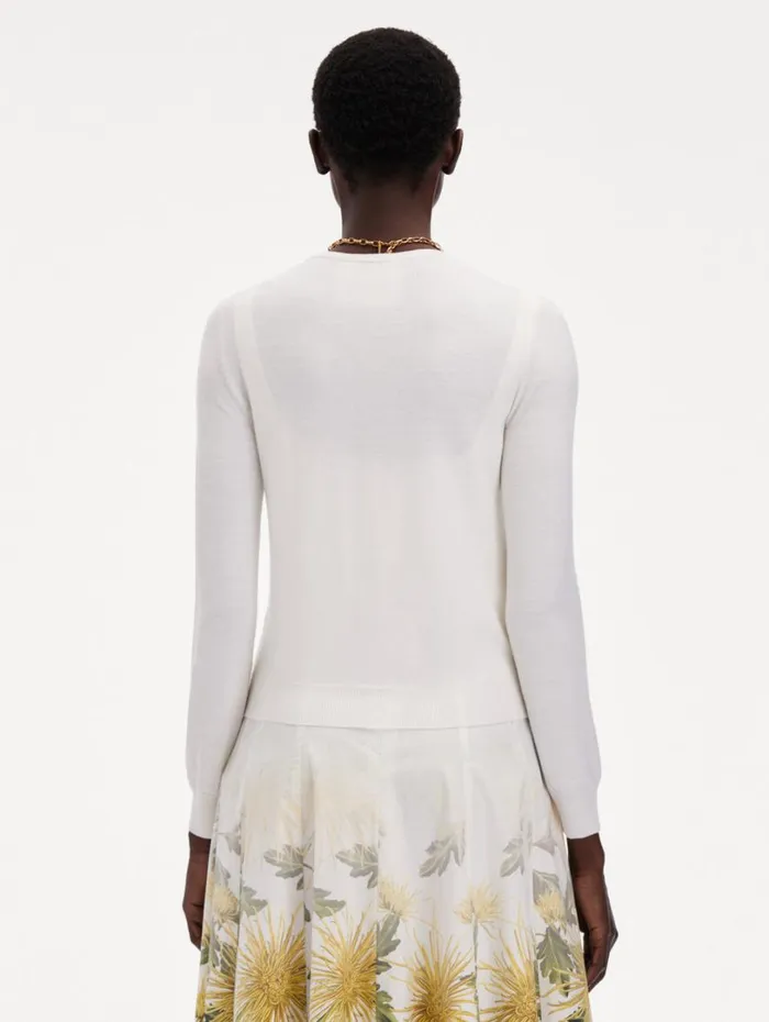 Oscar De La Renta Chrysanthemum Threadwork Cardigan Ivory Women Blouses and Knits Oscar De La Renta Chrysanthemum Threadwork Cardigan Ivory Women Blouses and Knits