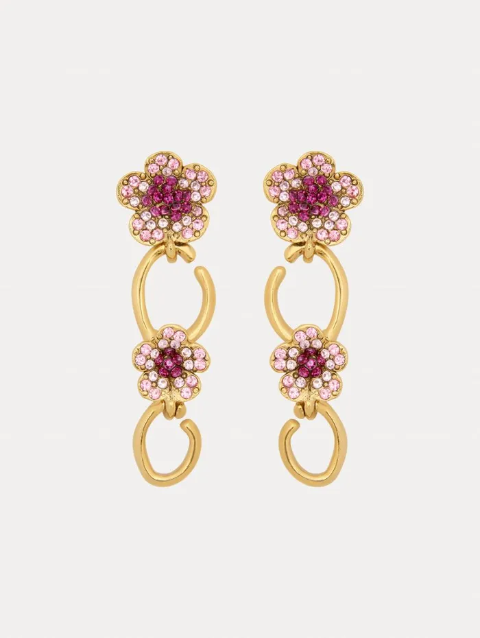 Oscar De La Renta Crystal Flower O Drop Earrings Rose Women Earrings