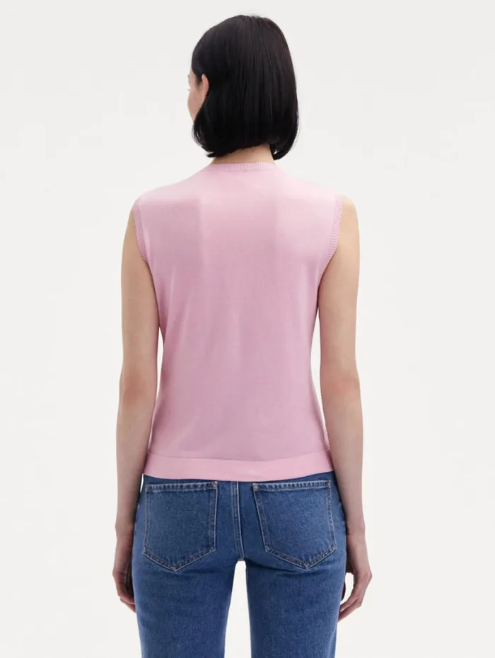Oscar De La Renta Floral Guipure Inset Tank Soft Pink Women Blouses and Knits