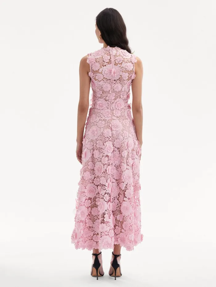 Oscar De La Renta Hibiscus Embroidered Guipure Dress Soft Pink Women Dresses