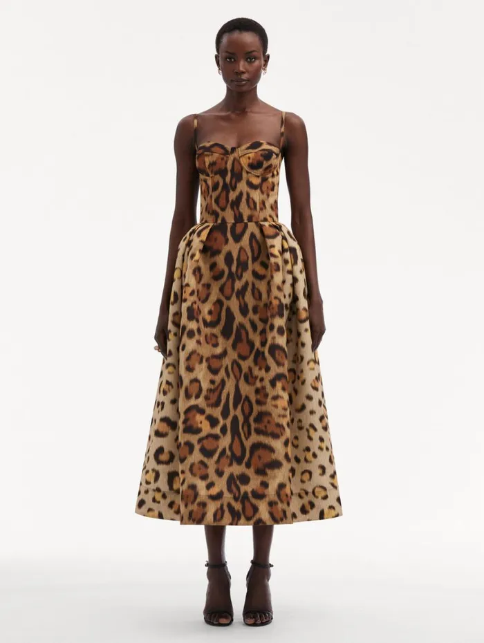 Oscar De La Renta Jaguar Faille Cocktail Dress Beige Multi Women Dresses Oscar De La Renta Jaguar Faille Cocktail Dress Beige Multi Women Dresses