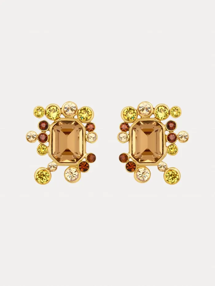 Oscar De La Renta Mixed Crystal Cluster Earrings Topaz Women Earrings