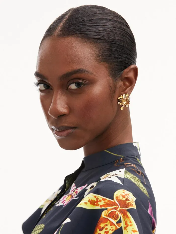 Oscar De La Renta Mixed Crystal Cluster Earrings Topaz Women Earrings Oscar De La Renta Mixed Crystal Cluster Earrings Topaz Women Earrings