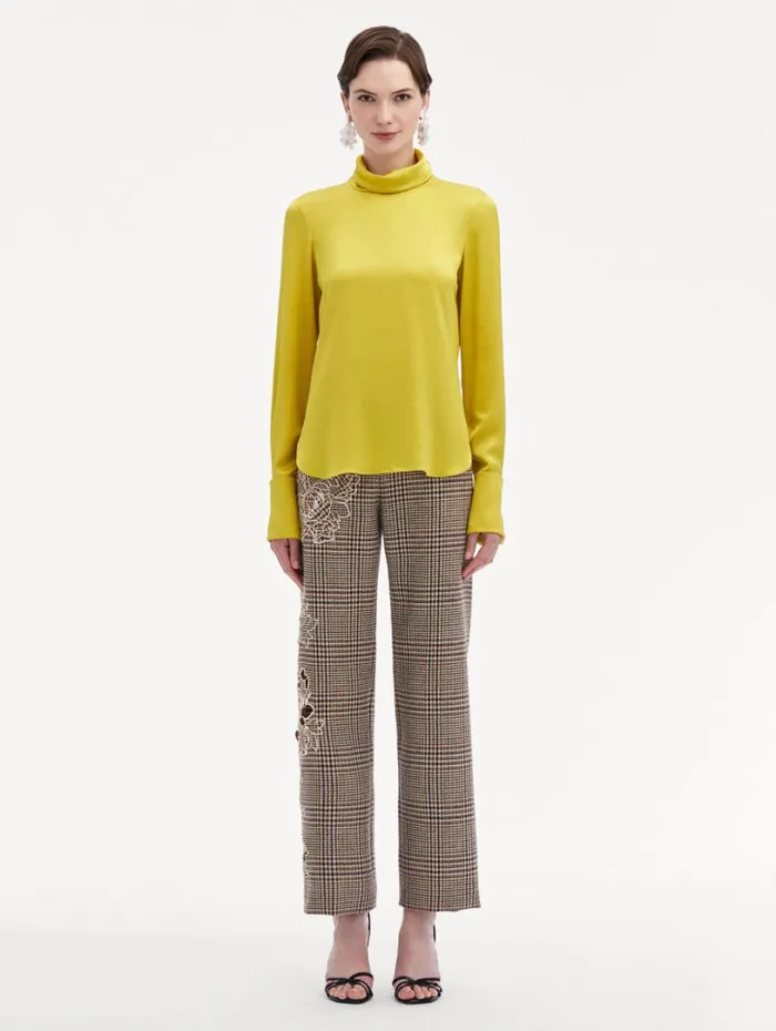 Oscar De La Renta Mock Neck Satin Blouse Ginger Women Blouses and Knits Oscar De La Renta Mock Neck Satin Blouse Ginger Women Blouses and Knits