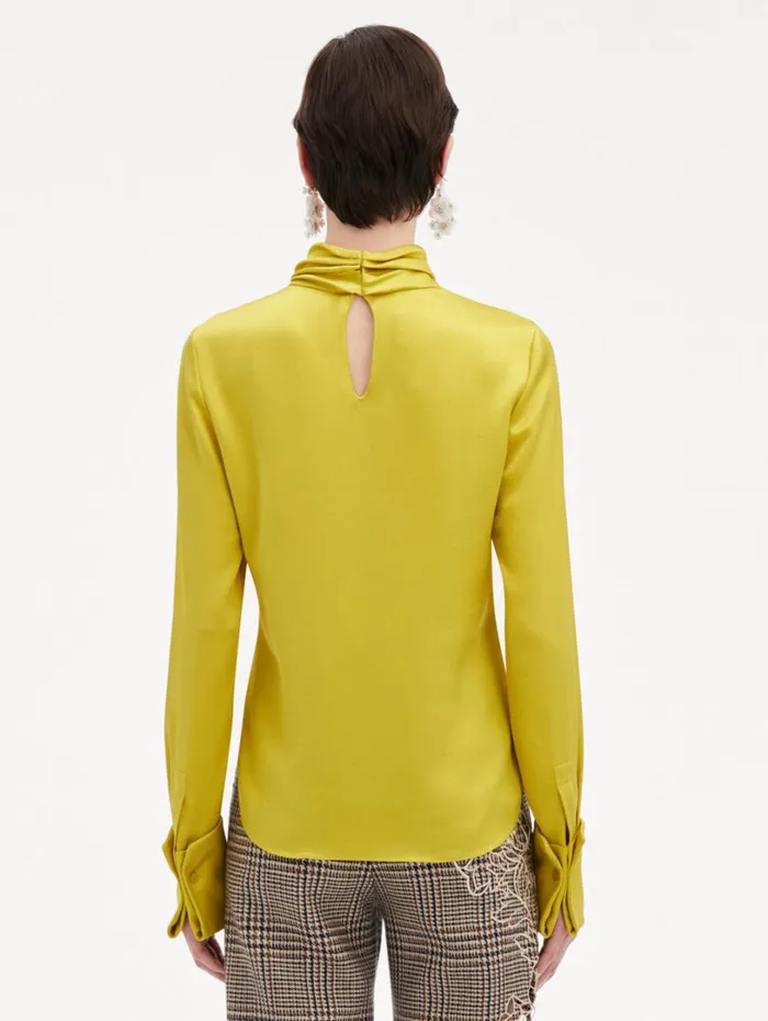 Oscar De La Renta Mock Neck Satin Blouse Ginger Women Blouses and Knits Oscar De La Renta Mock Neck Satin Blouse Ginger Women Blouses and Knits
