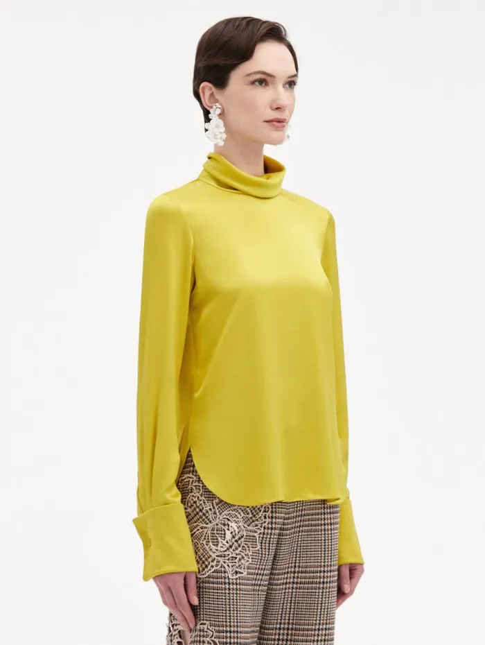 Oscar De La Renta Mock Neck Satin Blouse Ginger Women Blouses and Knits Oscar De La Renta Mock Neck Satin Blouse Ginger Women Blouses and Knits