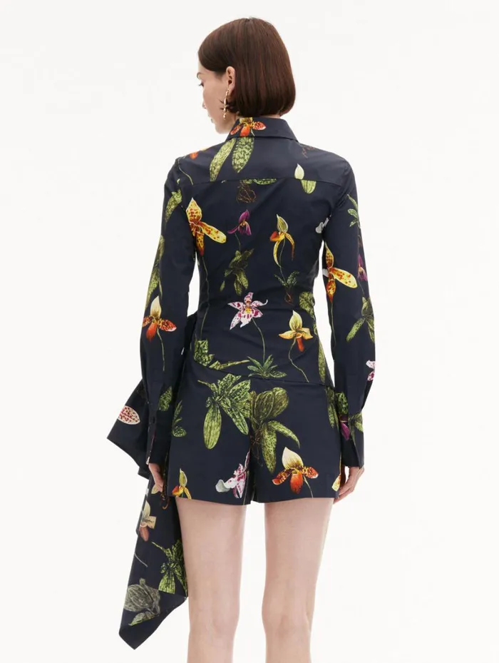 Oscar De La Renta Orchid Cotton Poplin Blouse Navy Multi Women Blouses and Knits Oscar De La Renta Orchid Cotton Poplin Blouse Navy Multi Women Blouses and Knits
