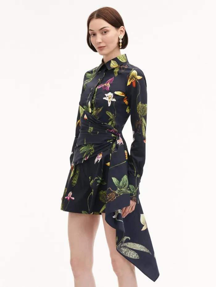 Oscar De La Renta Orchid Cotton Poplin Blouse Navy Multi Women Blouses and Knits Oscar De La Renta Orchid Cotton Poplin Blouse Navy Multi Women Blouses and Knits