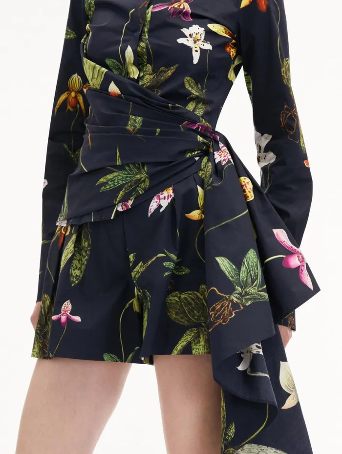 Oscar De La Renta Orchid Cotton Poplin Blouse Navy Multi Women Blouses and Knits Oscar De La Renta Orchid Cotton Poplin Blouse Navy Multi Women Blouses and Knits