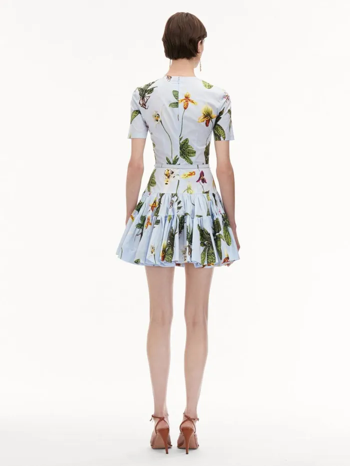 Oscar De La Renta Orchid Cotton Poplin Mini Dress Light Blue Multi Women Dresses