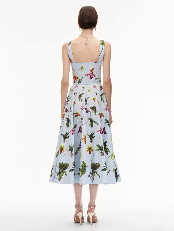 Oscar De La Renta Orchid Cotton Poplin Tank Dress Light Blue Multi Women Dresses Oscar De La Renta Orchid Cotton Poplin Tank Dress Light Blue Multi Women Dresses