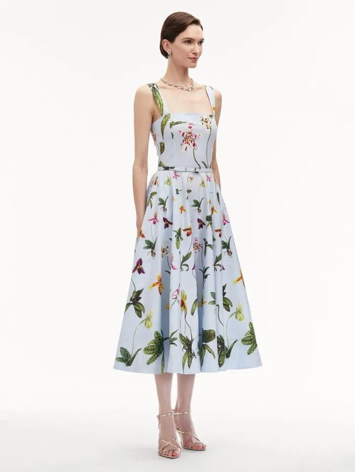 Oscar De La Renta Orchid Cotton Poplin Tank Dress Light Blue Multi Women Dresses Oscar De La Renta Orchid Cotton Poplin Tank Dress Light Blue Multi Women Dresses