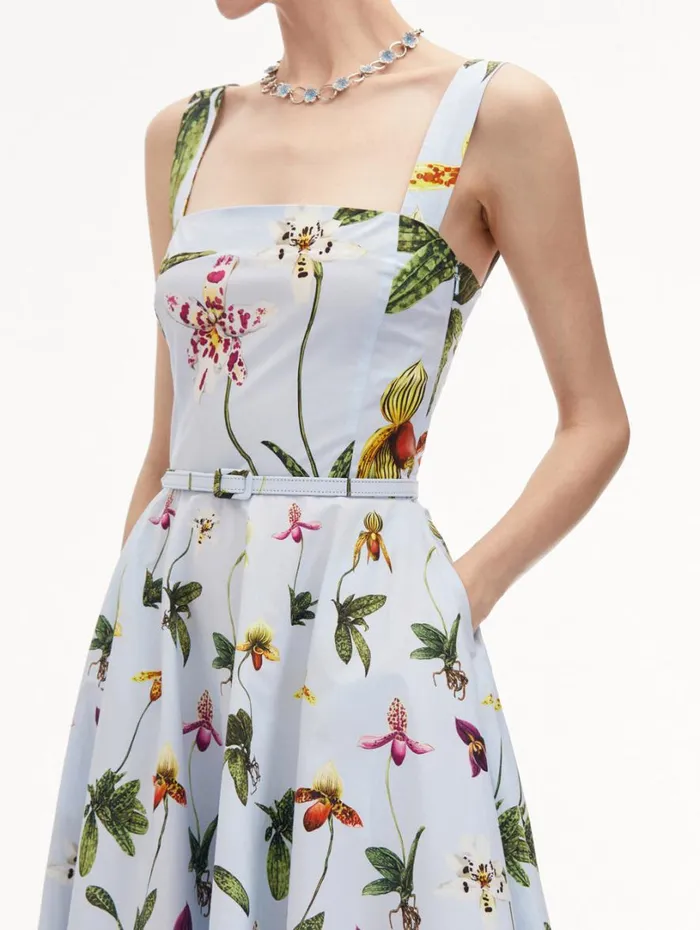 Oscar De La Renta Orchid Cotton Poplin Tank Dress Light Blue Multi Women Dresses Oscar De La Renta Orchid Cotton Poplin Tank Dress Light Blue Multi Women Dresses