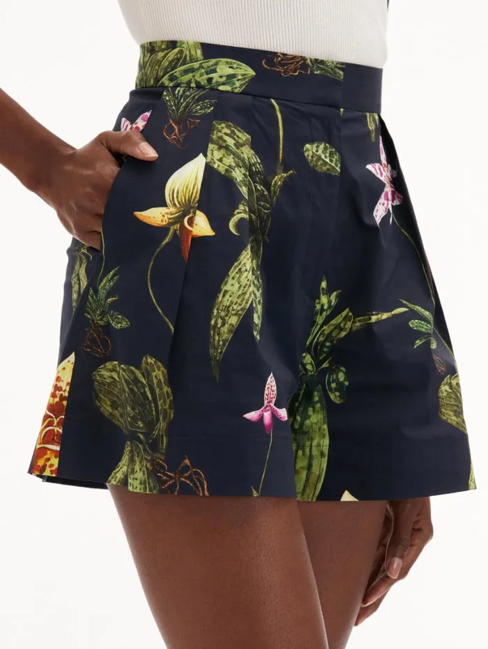 Oscar De La Renta Orchid Cotton Poplin Wide Leg Shorts Navy Multi Women Pants and Skirts Oscar De La Renta Orchid Cotton Poplin Wide Leg Shorts Navy Multi Women Pants and Skirts