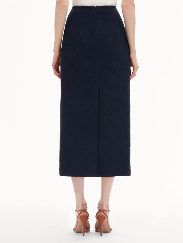 Oscar De La Renta Orchid Embroidered Tweed Skirt Navy Women Pants and Skirts Oscar De La Renta Orchid Embroidered Tweed Skirt Navy Women Pants and Skirts