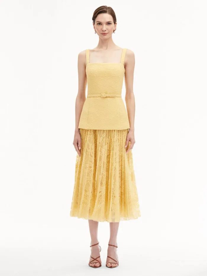 Oscar De La Renta Orchid Guipure and Tweed Dress Banana Women Dresses Oscar De La Renta Orchid Guipure and Tweed Dress Banana Women Dresses