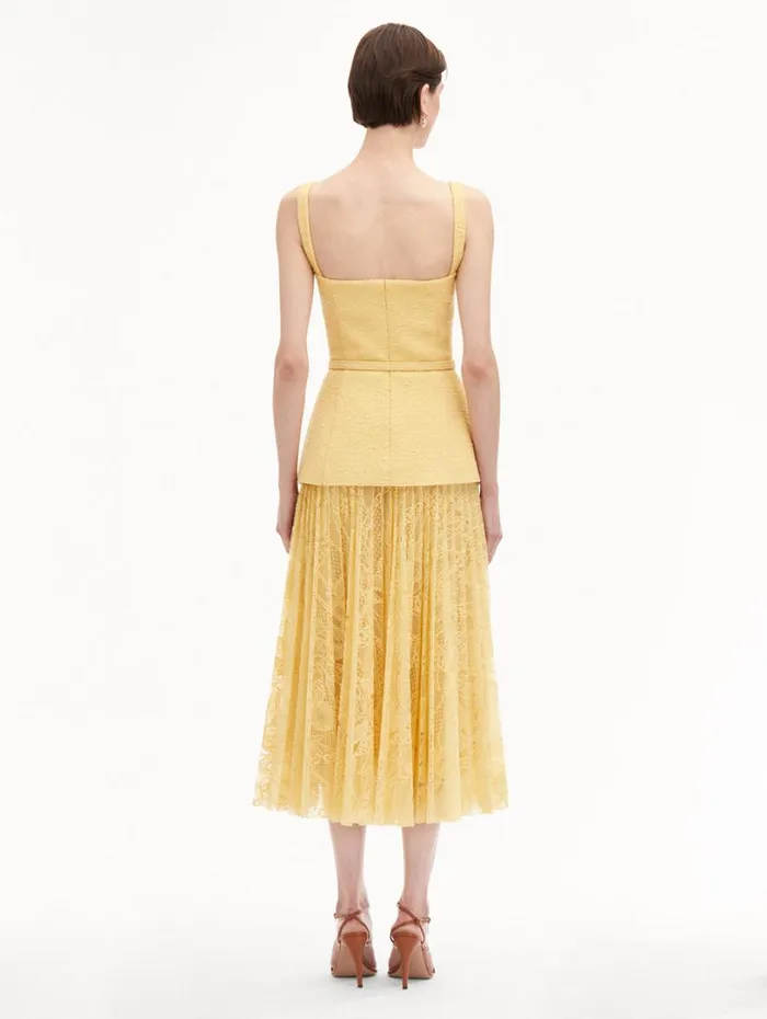 Oscar De La Renta Orchid Guipure and Tweed Dress Banana Women Dresses Oscar De La Renta Orchid Guipure and Tweed Dress Banana Women Dresses