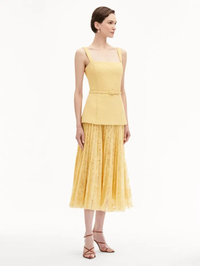 Oscar De La Renta Orchid Guipure and Tweed Dress Banana Women Dresses Oscar De La Renta Orchid Guipure and Tweed Dress Banana Women Dresses