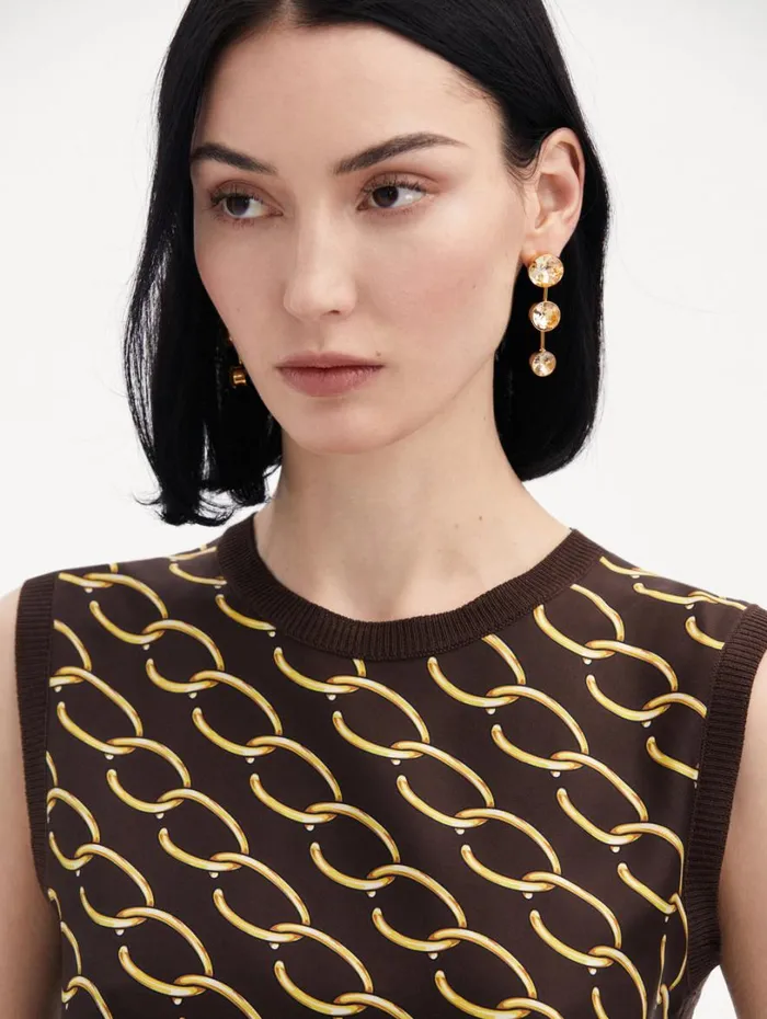 Oscar De La Renta Oscar ChainLink Inset Tank Cafe Gold Women Blouses and Knits