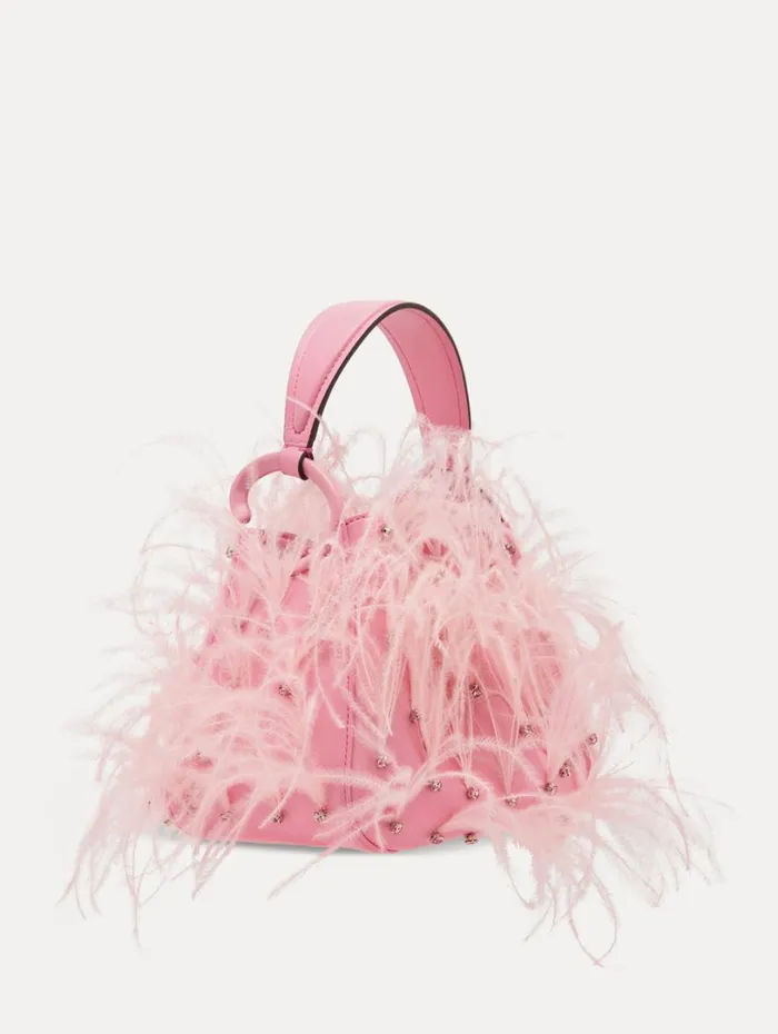 Oscar De La Renta Ostrich Feather O Handle Bag Pink Women Handbags