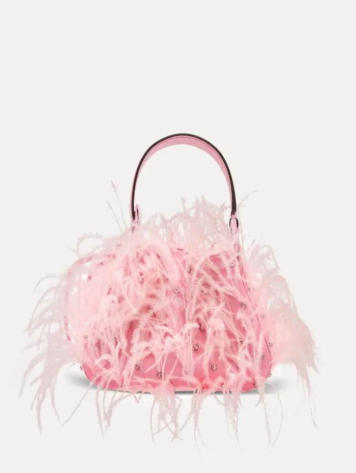 Oscar De La Renta Ostrich Feather O Handle Bag Pink Women Handbags Oscar De La Renta Ostrich Feather O Handle Bag Pink Women Handbags