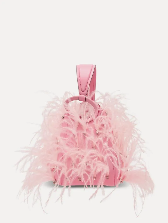 Oscar De La Renta Ostrich Feather O Handle Bag Pink Women Handbags Oscar De La Renta Ostrich Feather O Handle Bag Pink Women Handbags