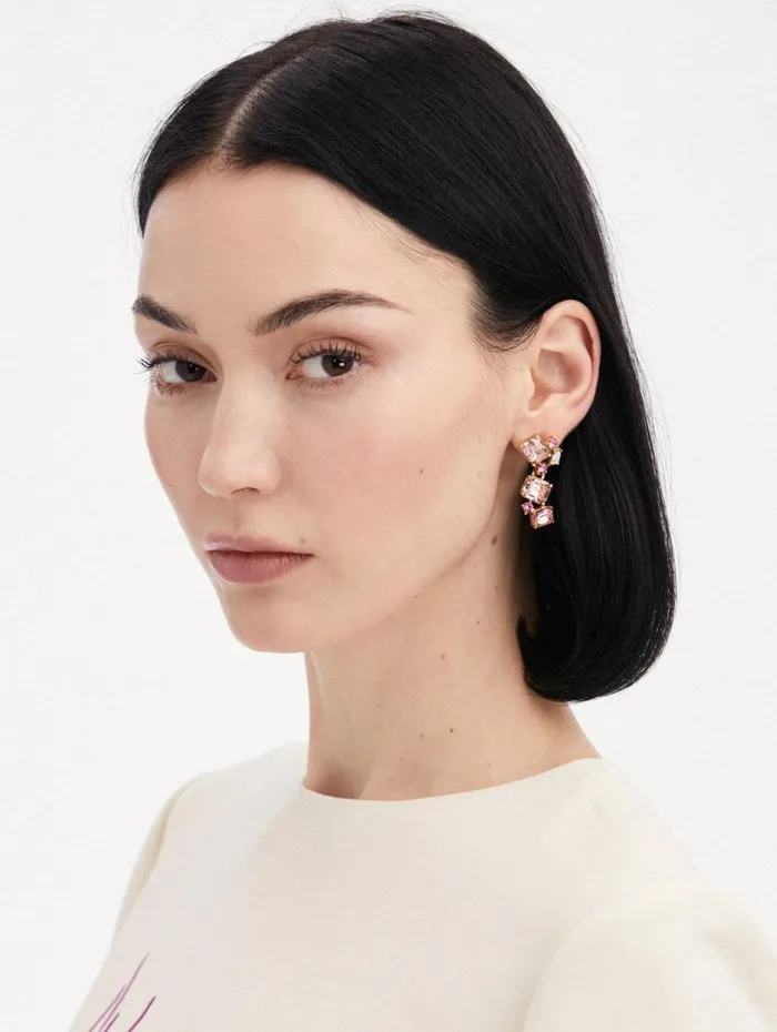 Oscar De La Renta Scramble Crystal Drop Earrings Rose Women Earrings