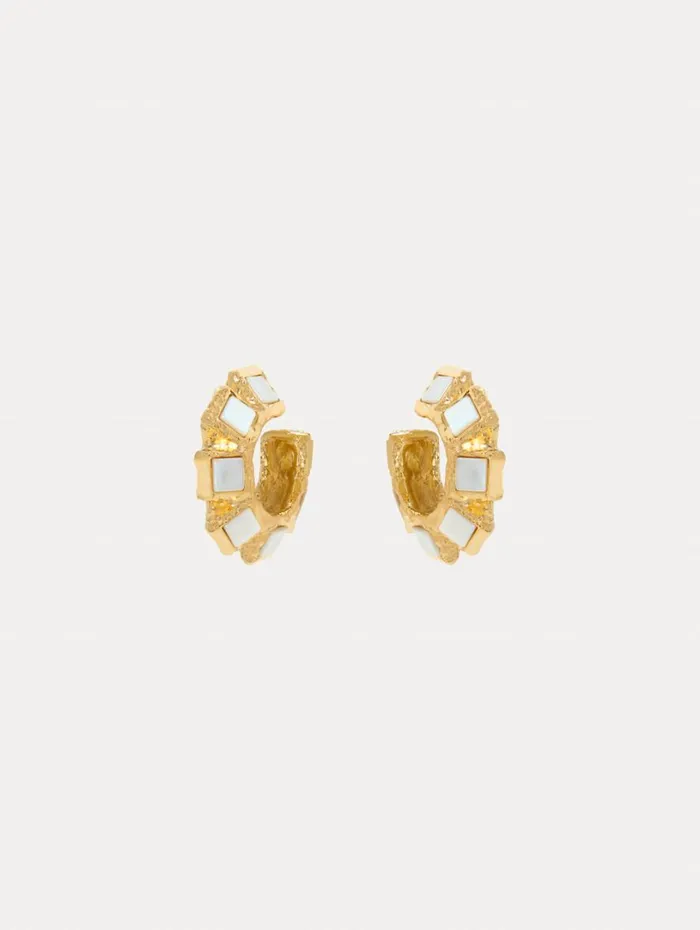 Oscar De La Renta Square Stone Hoop Earrings Pearl Women Earrings
