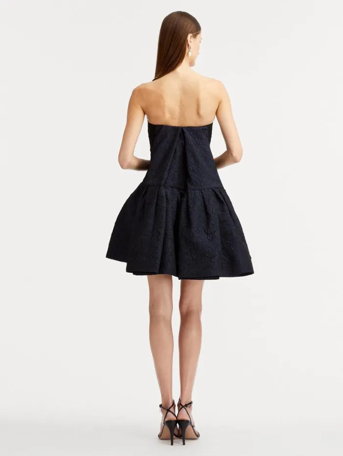 Oscar De La Renta Textured Floral Cloqu CapeBack Dress Navy Women Dresses