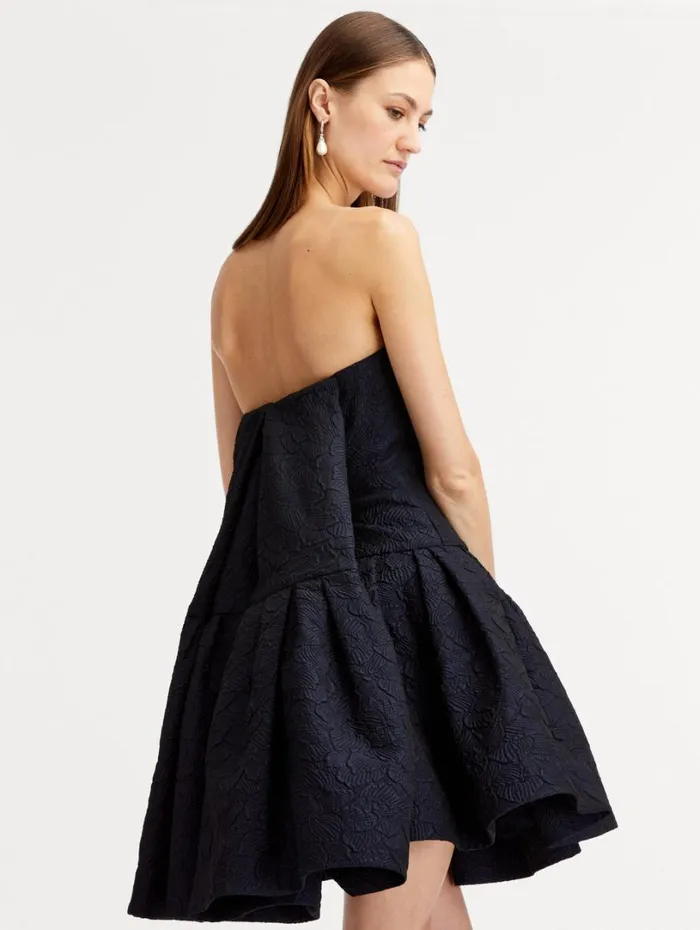 Oscar De La Renta Textured Floral Cloqu CapeBack Dress Navy Women Dresses