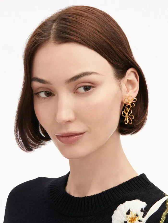 Oscar De La Renta Threaded Flower Drop Earrings Gold Women Earrings