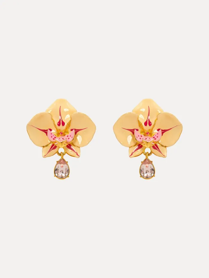 Oscar De La Renta Watercolor Orchid ClipOn Earrings Ivory Multi Women Earrings