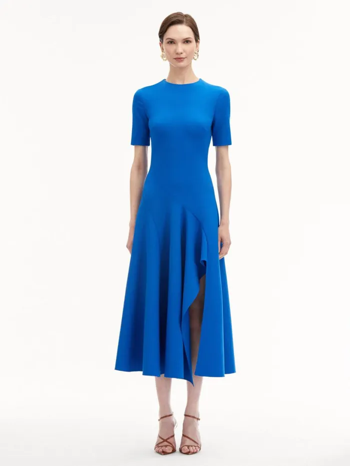 Oscar De La Renta Wave Detail Midi Dress Lapis Women Dresses Oscar De La Renta Wave Detail Midi Dress Lapis Women Dresses