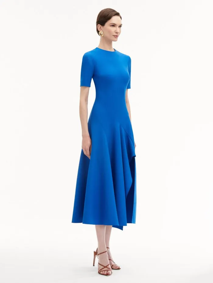 Oscar De La Renta Wave Detail Midi Dress Lapis Women Dresses Oscar De La Renta Wave Detail Midi Dress Lapis Women Dresses