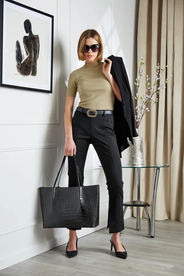 Outlet 8211 Women Bottoms Elie Tahari Inseam Slit Ponte Pant Black